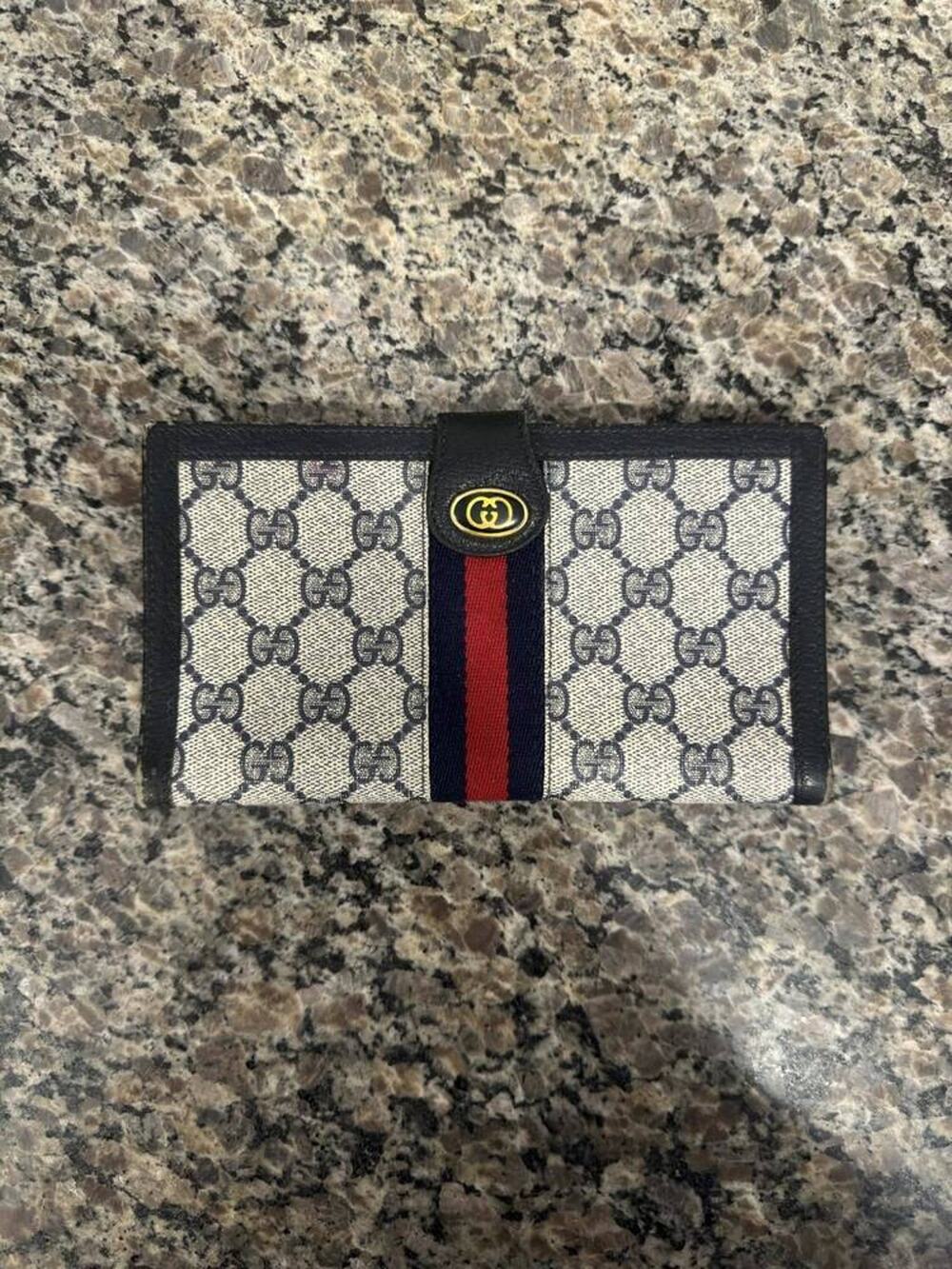 Gucci Vintage GG Supreme Web Stripe Wallet Navy  335050